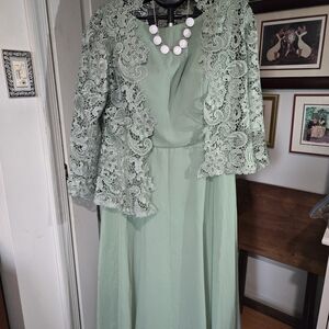 Sage Green Lace Overlay Maxi Dress for Women